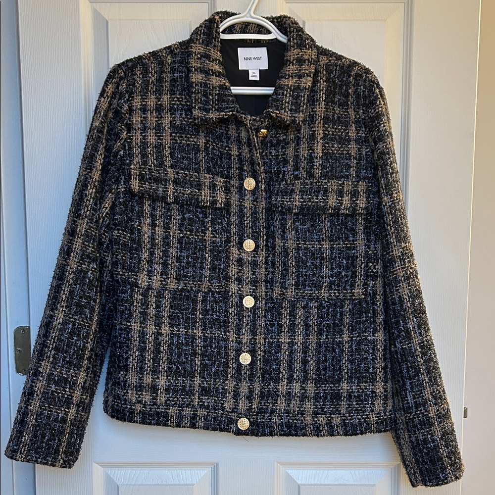 Nine West Black and Tan Plaid Blazer